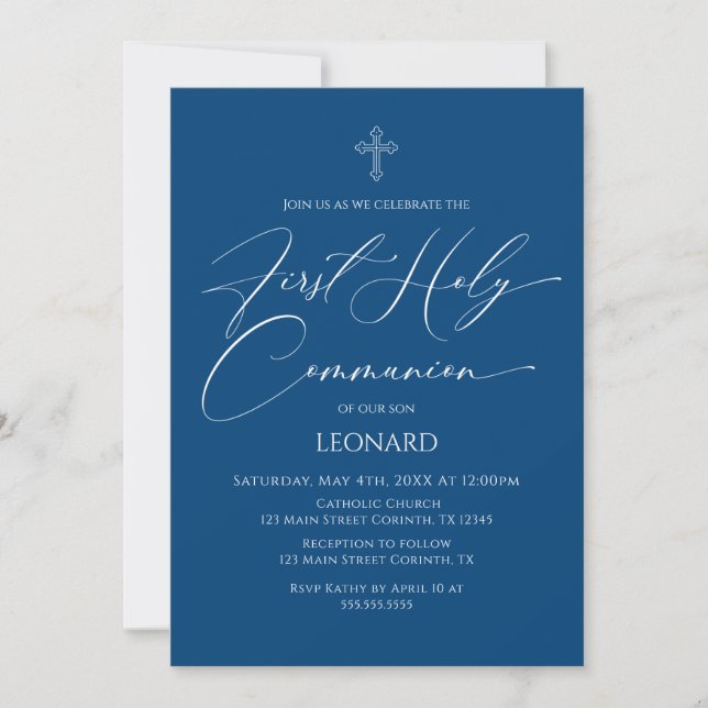 First Communion Blue Invitation (Front)