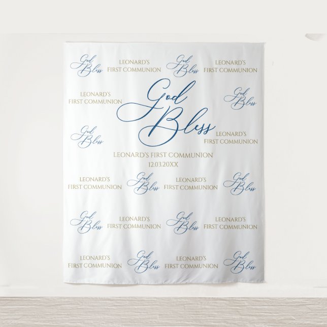 First Communion blue photobooth backdrop Tapestry (Front)