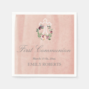 first communion blush marsala floral monogram napkin