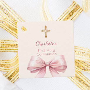 First Communion blush pink bow ivory cross DIY Favour Tags