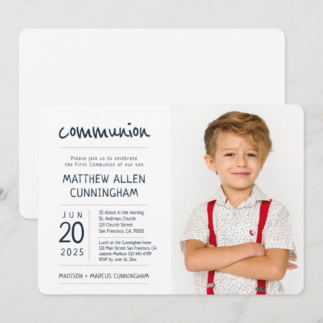 First Communion Boy | Modern + Simple Photo Invitation (Front/Back)