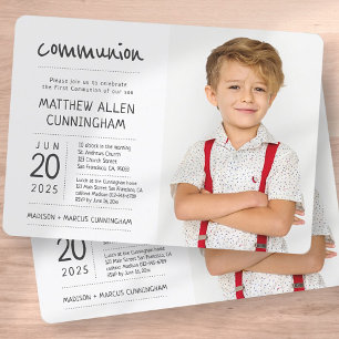 First Communion Boy   Modern + Simple Photo Invitation