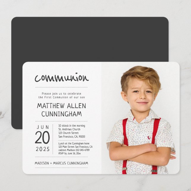First Communion Boy | Modern + Simple Photo Invitation (Front/Back)