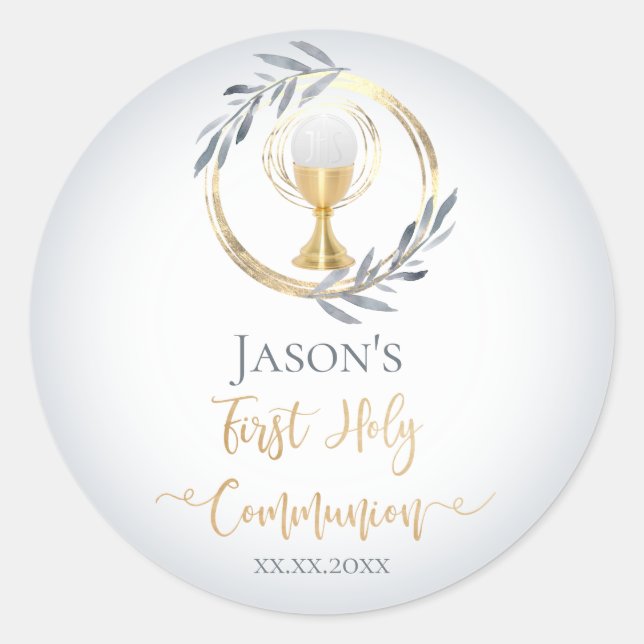 First Communion catholic boy Classic Round Sticker (Front)