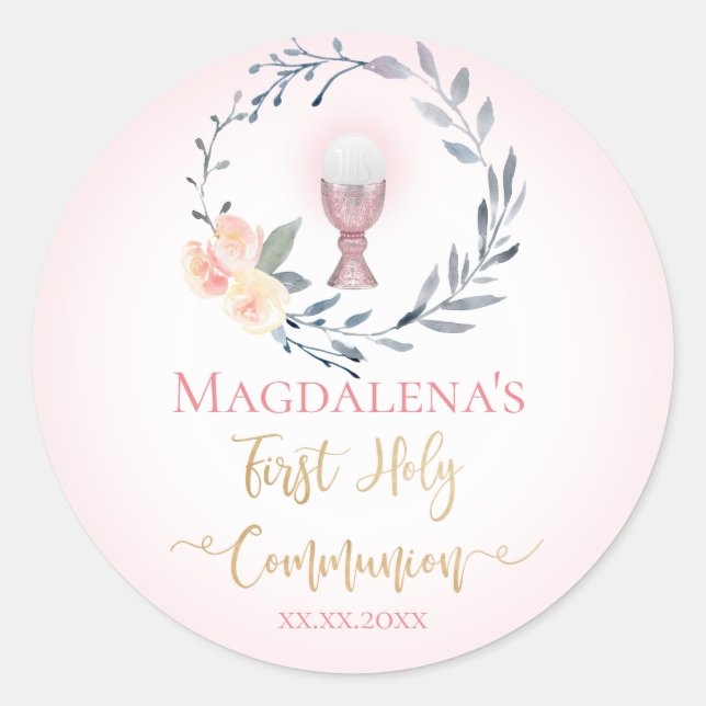 First Communion catholic girl Classic Round Sticker (Front)