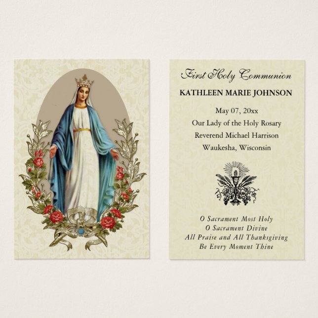 First Communion Catholic Remembrance Holy Card (Front & Back)