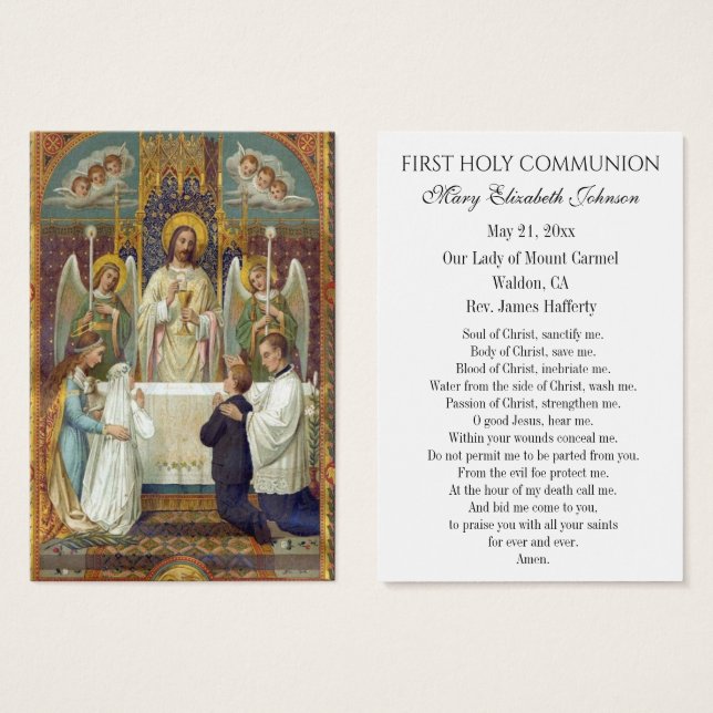 First Communion Catholic Remembrance Holy Card (Front & Back)