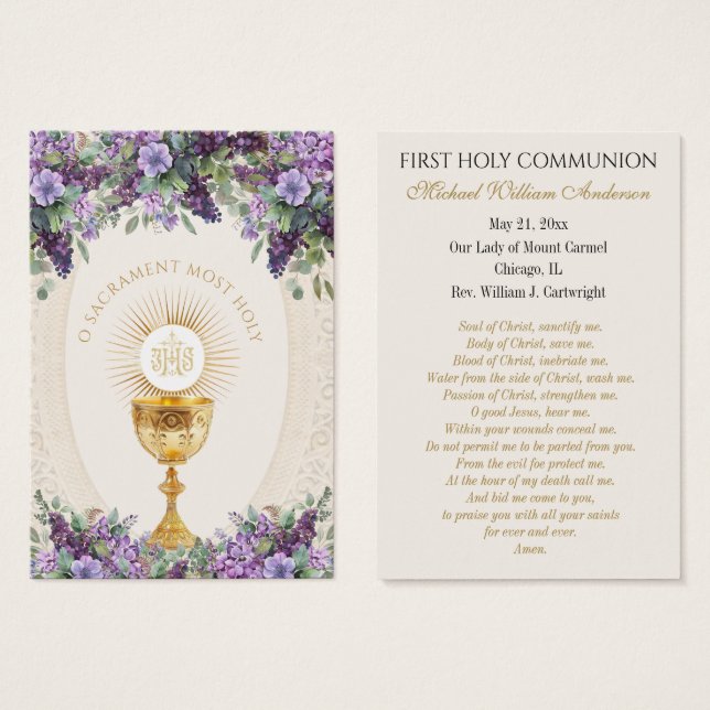 First  Communion Catholic Remembrance Holy Card (Front & Back)