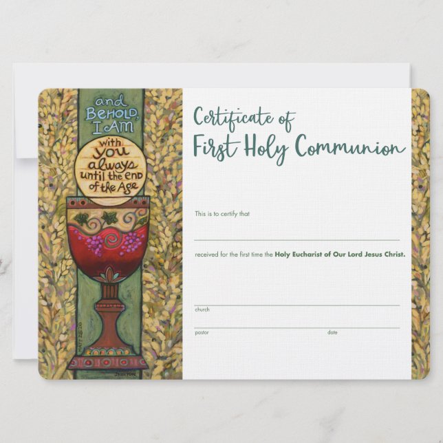 First Communion Certificate, custom fill-in Card (Front)