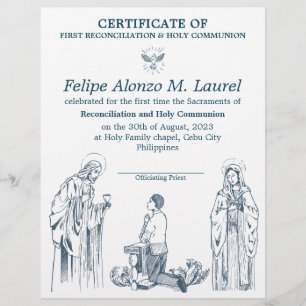 First Communion Certificate for boys Letterhead