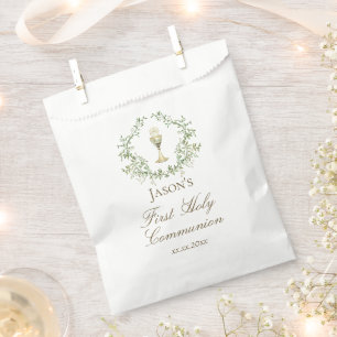 First Communion chalice crest greenery Favour Bag
