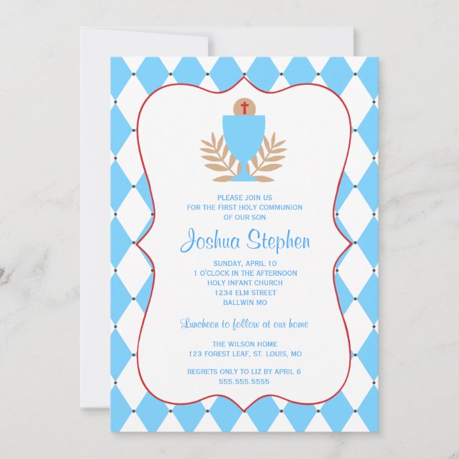 First Communion Chalice Cross Invitation (Front)