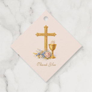 First Communion Chalice Host Floral Favour Tags
