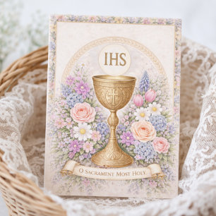First Communion Chalice Host Floral  Invitation