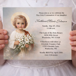 First Communion Child Jesus with Lilies Invitation