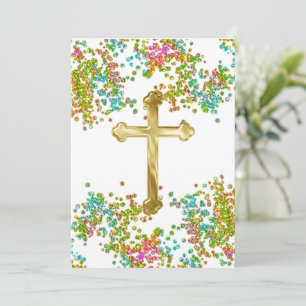 First Communion Colourful Glittery Invitation