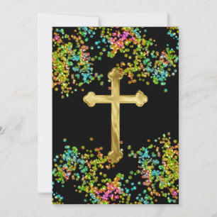 First Communion Colourful Glittery Invitation