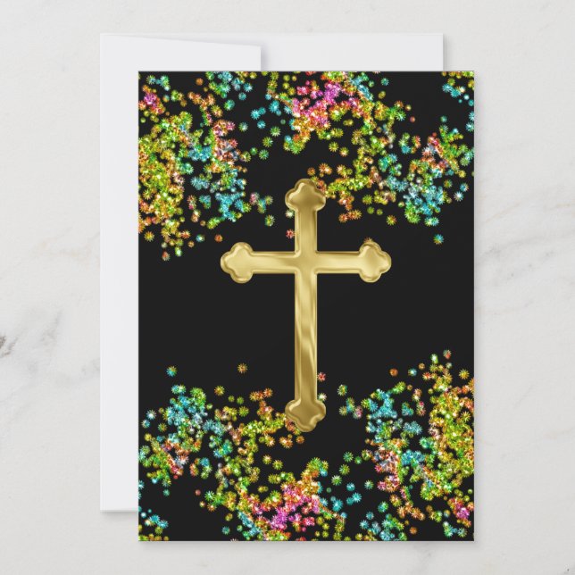 First Communion Colourful Glittery Invitation (Front)