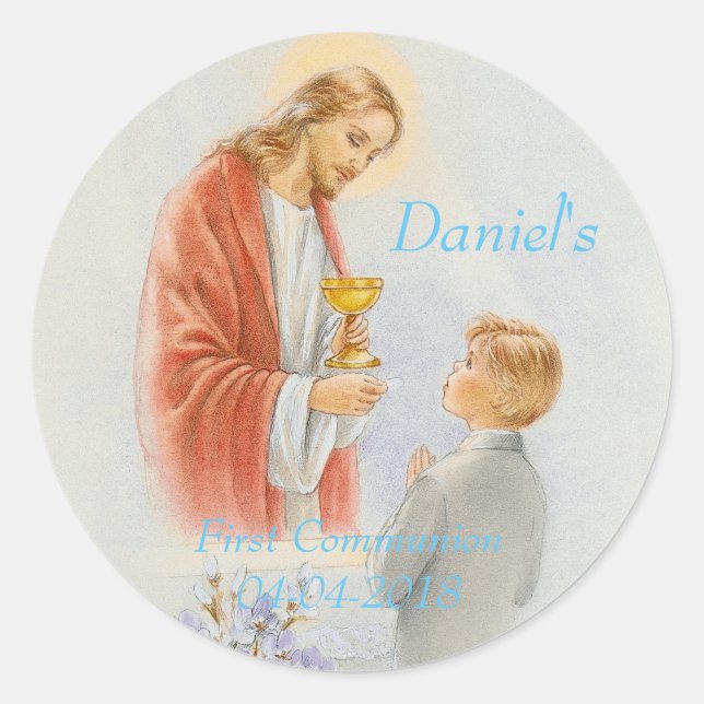 First communion confirmation boy classic round sticker (Front)