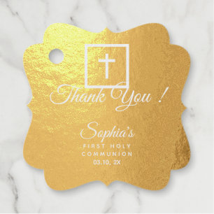 First Communion Cross & Thank You Script Elegant Favour Tags