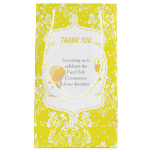 First Communion Damask Blonde Girl Thank You Small Gift Bag