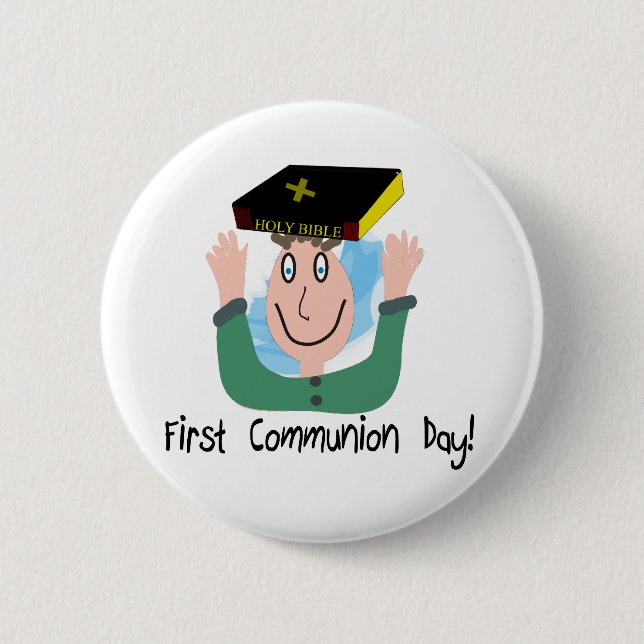 First Communion Day~~"Boy With Bible" 2 Inch Round Button (Front)