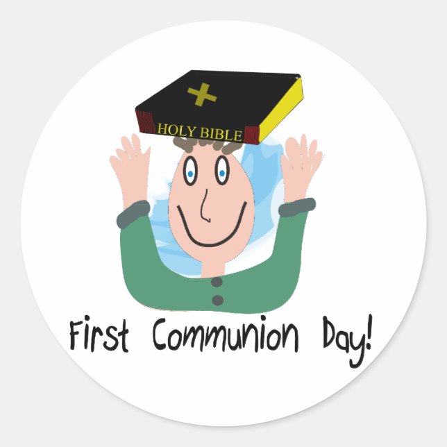 First Communion Day~~"Boy With Bible" Classic Round Sticker (Front)