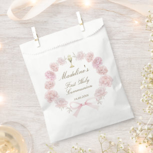 first communion delicate peonies frame favour bag