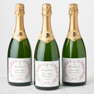 first communion delicate peonies frame sparkling wine label