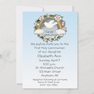 First Communion Dove Rainbow Invitation