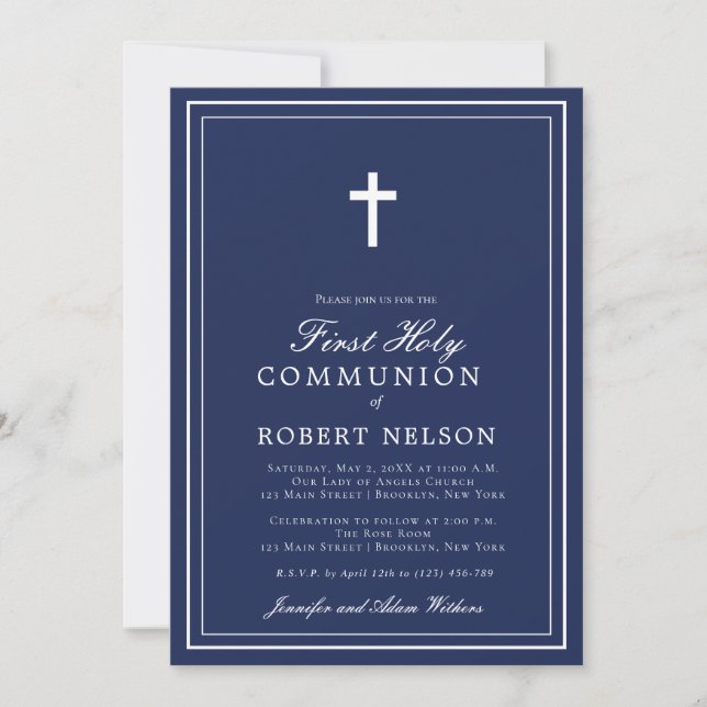 First Communion Elegant Classic Cross Invitation (Front)