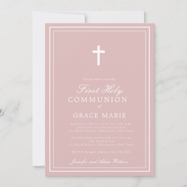 First Communion Elegant Classic Cross Invitation (Front)