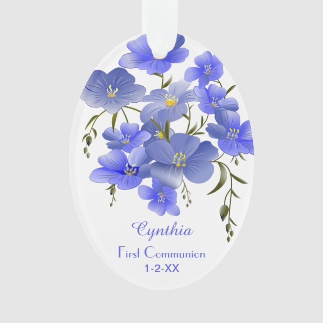 First Communion Elegant Floral Personalized Ornament (Front)