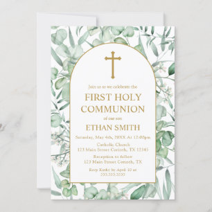 First Communion Eucalyptus leaves Invitation