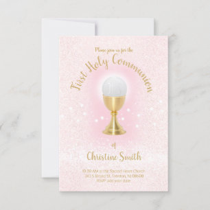 First Communion faux glitter Catholic girl Invitation