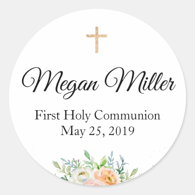 First Communion Favour Sticker greeneryFloral (Front)