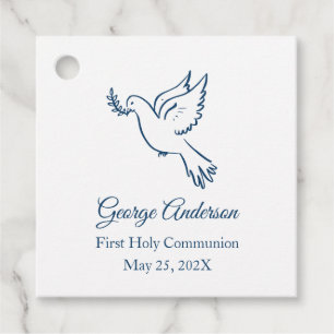 First Communion Favour Tag with Blue Dove
