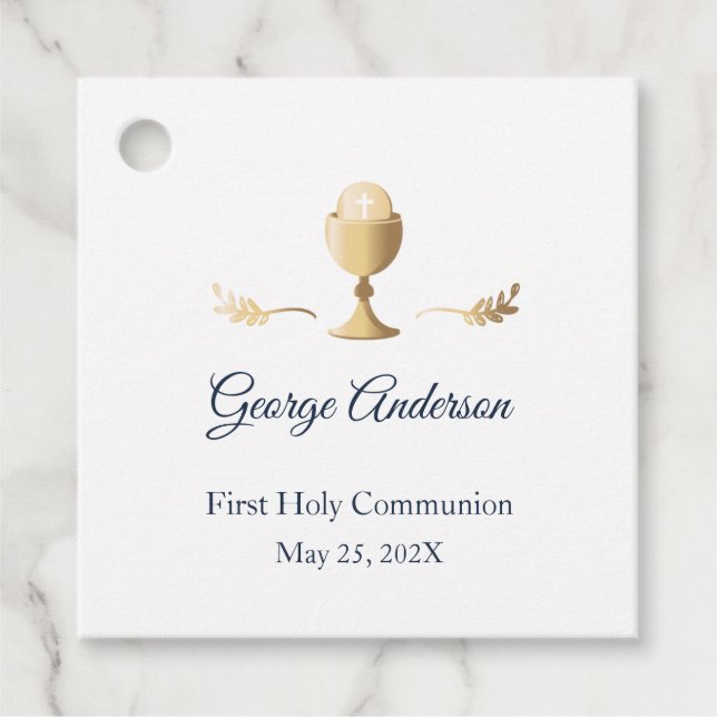 First Communion Favour Tag with Gold Chalice (Front)