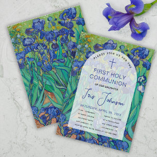 First Communion Floral Arch Blue Irises Van Gogh  Invitation