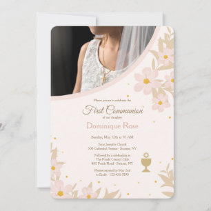 First Communion Floral Photo Invitation