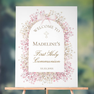 First Communion floral welcome Acrylic Sign