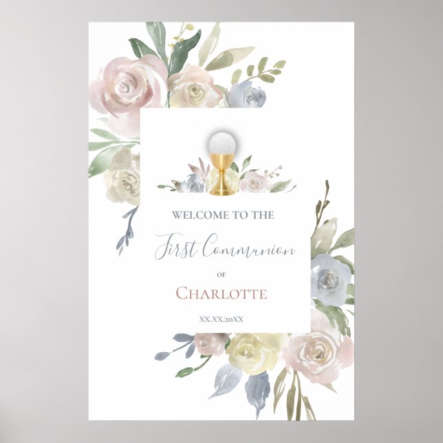  First Communion flowers bouquets Welcome sign (Front)