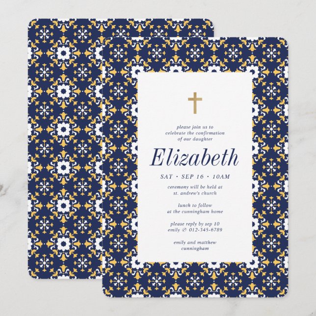 First Communion For Her Modern Morrocan Invitation (Front/Back)