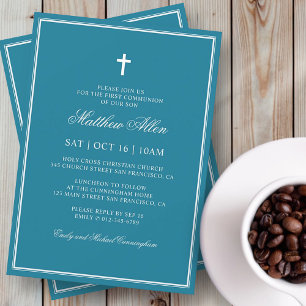 First Communion For Him   Elegant Classic Cross In Invitation