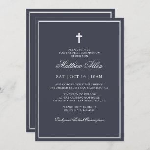 First Communion For Him   Elegant Classic Cross Invitation