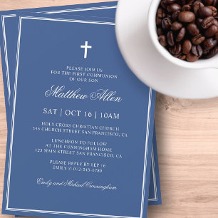 First Communion For Him   Elegant Classic Cross Invitation