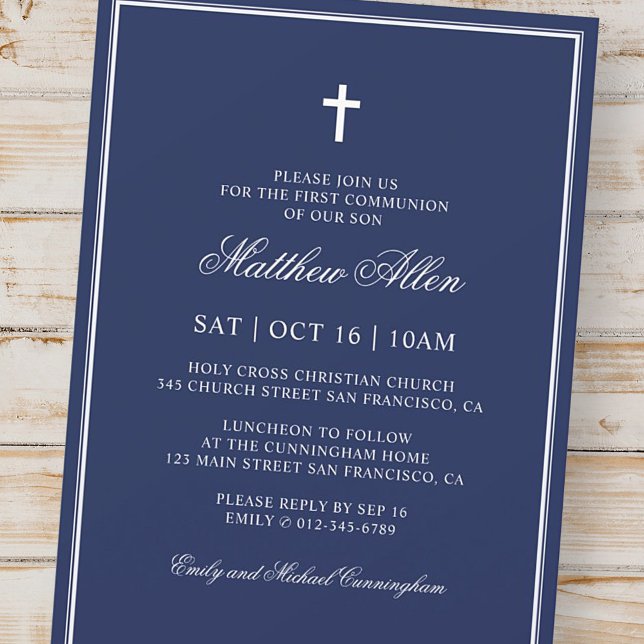 First Communion For Him | Elegant Classic Cross Invitation (Creator Uploaded)