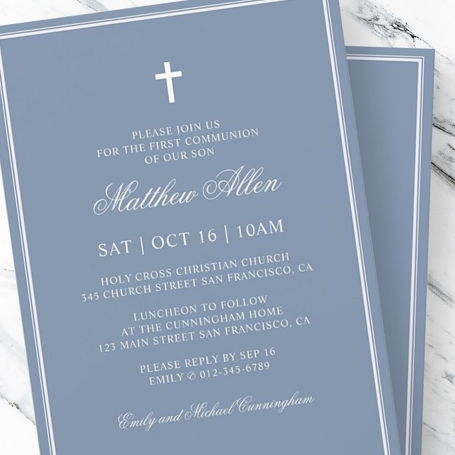First Communion For Him | Elegant Classic Cross Invitation (Creator Uploaded)