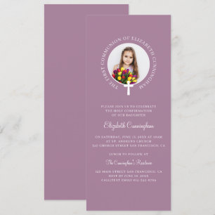 First Communion Girl Custom Photo and Simple Cross Invitation