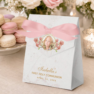 First Communion Girl Photo Pink Magnolia Marble Favor Box